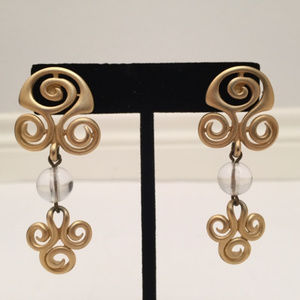 Elegant Gold Tone Scroll Chandelier Earrings